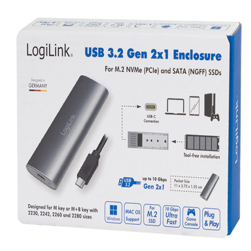 64357.jpg M.2 PCIe NVMe Logilink SSD-behuizing USB-C / Zwart